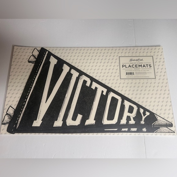 Hester & Cook Black and White Victory Paper Placemats, Set of 12, 18”x10” - Picture 4 of 5